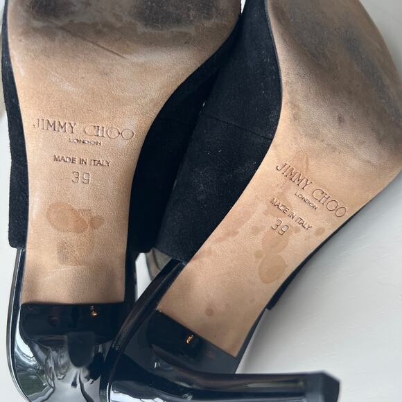 JIMMY CHOO Maylen Suede Floral Lace Black Sling back Bootie 4" Heels EU 39 - Picture 7 of 8